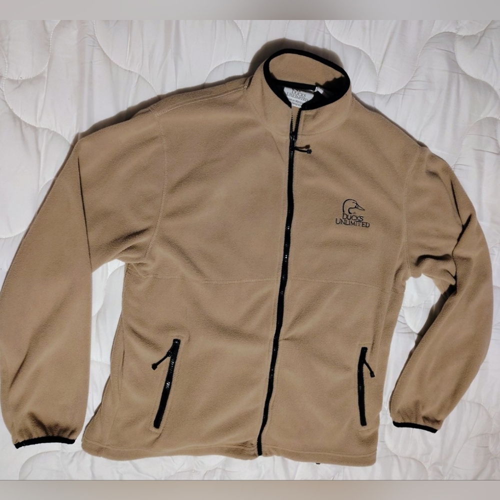 Ducks Unlimited Women's/Men's Kids Tan Zippered Fleece Jacket Sz Large
